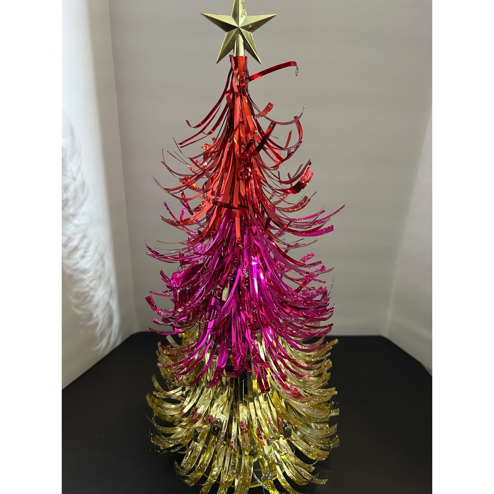 Tinsel Christmas Tree Red Pink Gold Ombre Star Topper Tabletop World Market New - Picture 6 of 7